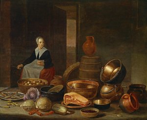 メイド付きキッチンインテリア 作： Floris Gerritsz van Schooten